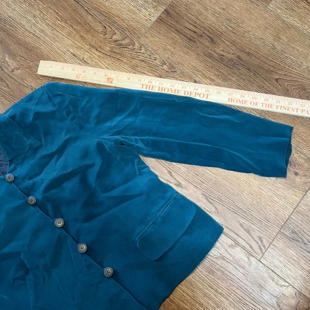 Vintage 90s Rena Rowan for Saville Petite Teal 100% Silk Blazer Jacket 8P Retro‎